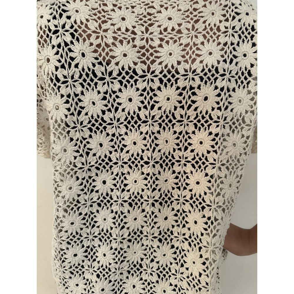 Handmade Top Women's 100% Cotton White Crochet Granny Square Cover Up Size M-L - Picture 11 of 13